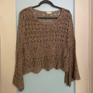 ALTAR’D STATE tan crochet sweater. Bell sleeves. Size small.